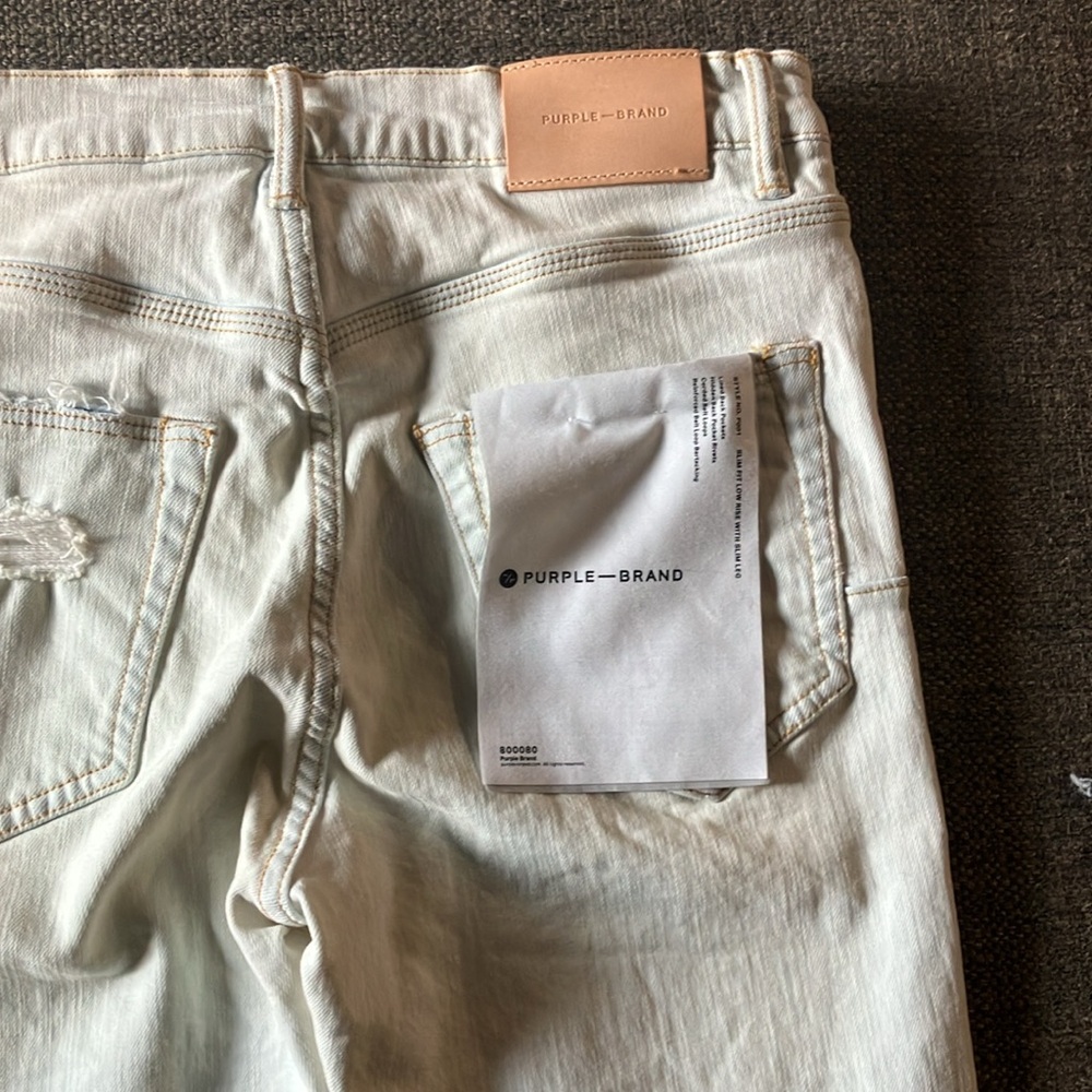 Purple Men's Skinny Jeans - Cream - Picture 3 of 4